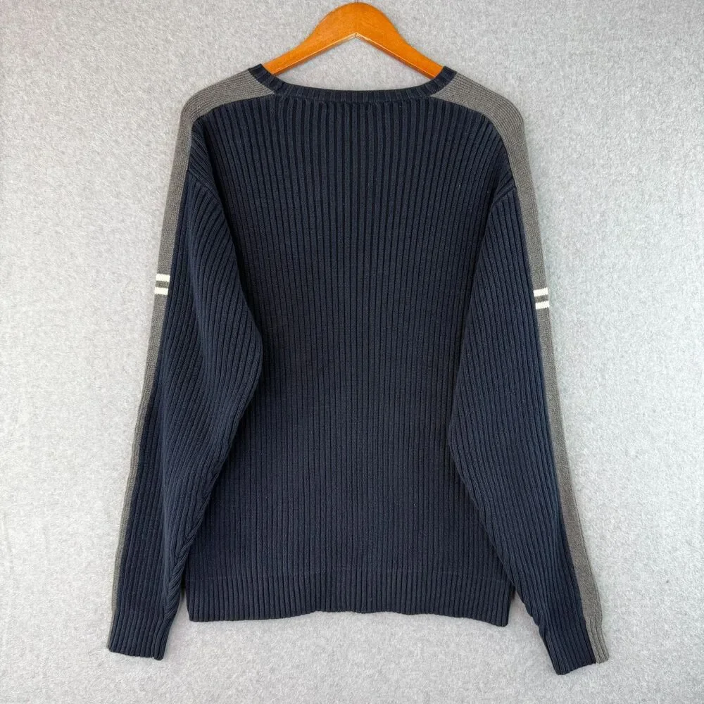 VTG Nautica Navy Blue Ribbed Knit Pull Over Sweater Y2K 90s Skater Preppy Size M